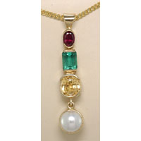 Jyotish Ruby, Emerald, Yellow Sapphire & Pearl Pendant Jewelry for Astrology/Ayurveda